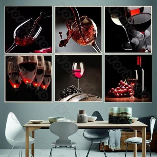 Abstract Art Red Wine and Bottle Drink Modern Style Canvas Painting Posters Prints for Home Refectory Restaurant Wall Decoration