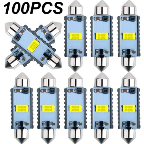 100PCS CANBUS C5W Festoon 12V-24V Car LED New CSP Bulb 31mm 36mm 39mm 41mm Car Interior Dome Lamp License Plate Reading Light