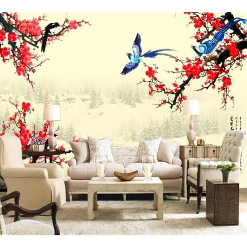 Beibehang Customized fashion wallpaper 3D mural Chinese painting plum blossom living room TV background wall papel de parede