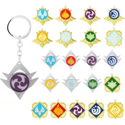 Genshin Impact Eyes Of God Keychains Fashion Jewelry Anime Genshin 7 Elements Pendant Key Ring Kawaii Cosplay Props