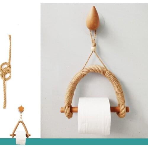 Hand-woven Paper Roll Holder Toilet Punch-free Toilet Tissue Holder Simple Decorative Hemp Rope