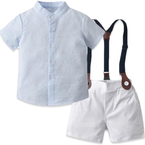 Kids Clothes Boys Summer Set 1 2 3 4 5 6 Years Children Striped Shirt with Bow Tie + Suspenders White Shorts Toddler Outfits