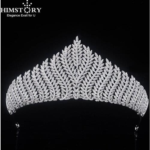 Himstory European Royal Oversize Tiaras Crowns Gifts for Brides Full Zircon Wedding Hairbands Crystal Wedding Hair Accessories