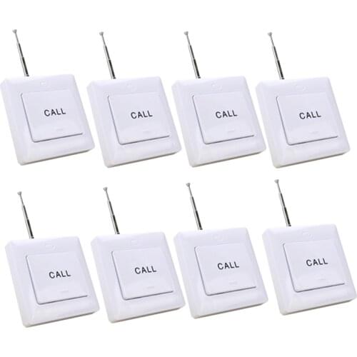 Long Range Wireless Paging System 8 One Key Button Transmitter Color White Guest Call Waiter For Restaurant Hospital Clinic