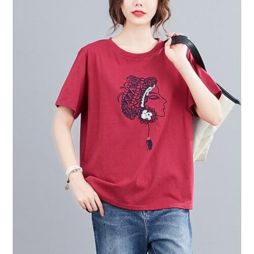 Pure Cotton Tshirt 2021 New Arrival Soft Summer T Shirts Loose Women Tops All-match Casual T Shirt Print Peking Opera T-shirts