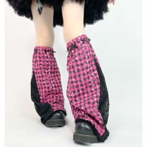New Autumn Winter Japanese Hot Girl Pink Punk Knee Warm Leg Cover Harajuku JK Handmade Leg Warmer