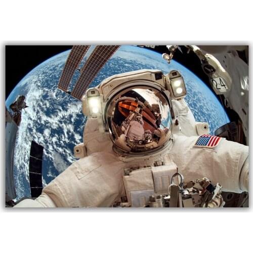 HT074 Spectacular Universe Earth And Moon Space Station Astronaut Silk Fabric Poster Art Decor Indoor Painting Gift