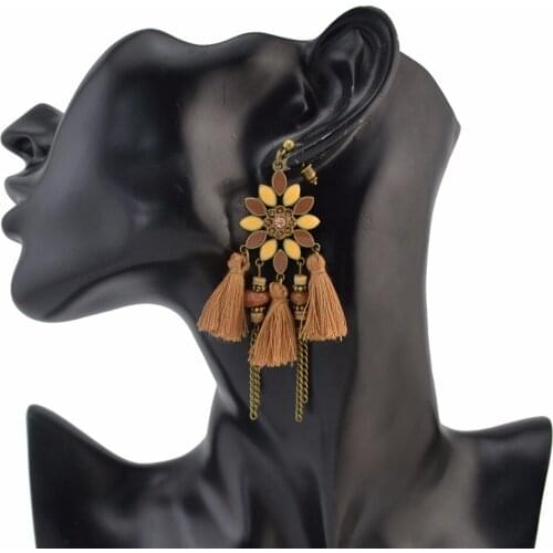 India Cotton Jhumka Bohemia Tassel Earrings For Women Statement Fringed Earrings Drop Dangle Wedding Party Turkish Gypsy Jewelry