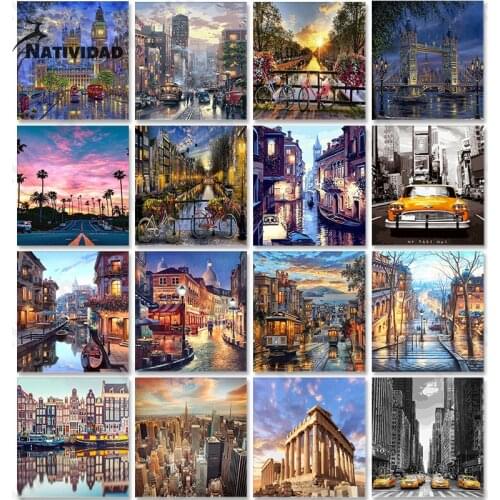 Romantic City Oil Painting Diamond Painting 5D Landscape City Handmade Diamond Mosaic Gift Diamond Cross Stitch Wall Decoration