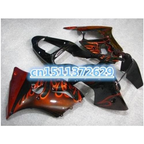 Orange flames in black 100%Fits Fairing body kits for Kawasaki Ninja ZX-6R 00 01 02 ZX 6R 2000-2002 motorcycle fairings set-Dor