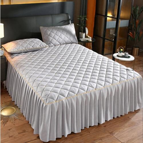 Luxury Ruffles Thicken Quilted Bed Spread Set Euro Home Pleated King Size Bed Cover Set Pleated Edge Bedspread Mattress Cover