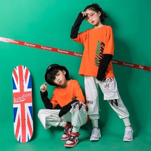 Girls Boys Cool Cotton Ballroom Jazz Clothes Hip Hop Dance Costume Crop Tops Shirt Pants for Kids Dancing Clothing Stage Wear