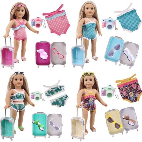 Doll Clothes 5Pcs/Set=Suitcase+Swimming Suits+Camera+Sunglasses+Slippers For 18 Inch American&43 Cm Baby New Born Doll Girls Toy