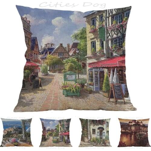 Idyllic French Caen Painting Art 45*45cm square pillow case Cushion cover bar sofa pillow cushion coves