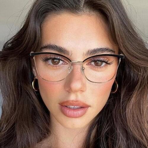 Retro Cat Eye Metal Glasses For Computer Screen Anti Blue Light Womens Transparent Glasses Plain Spectacles UV400 Oculos Armaca