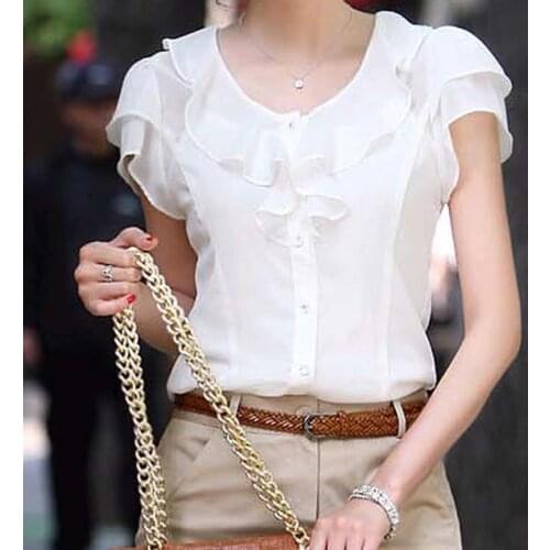 Sweet Summer Fashion Blouse Shirts Short Sleeves Chiffon Blouse Office Work Wear Chemise Femme Women Tops plus Size XXL