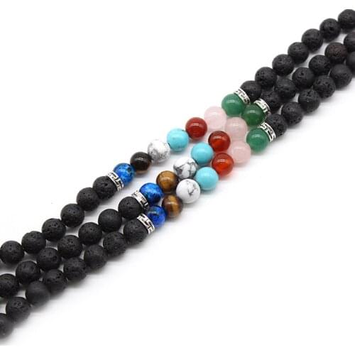 Fashion 7 Chakra Charms Lava Rock Bracelets Chain For Men Women Oils Diffuser Natural stone Alloy Spacer Beads handmade Jewelry