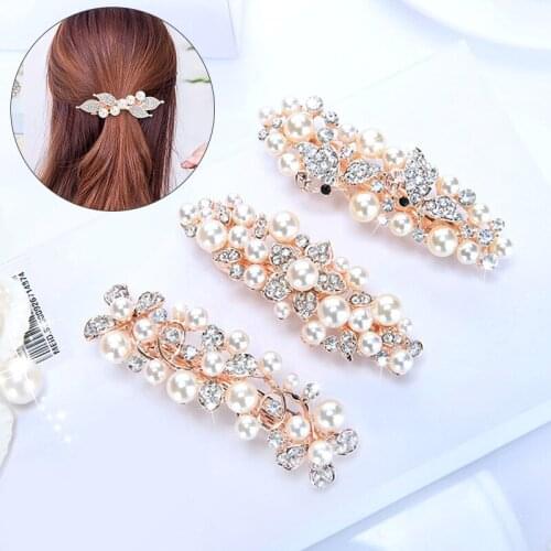 Fashion Crystal Pearl Barrettes Hair Clip Women Korean Hairgrips Hair Pin Rhinestone Hairpin Wedding Hair Jewelry Accessories