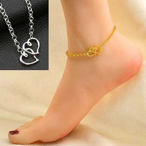 Fashion Double Love Heart Chain Ankle for Women Summer Barefoot Sandals Female Anklet Bracelets Beach Foot Jewelry Gift