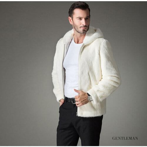 B 2018 New fur coat mens Imitation mink coat mens hooded jacket mens mink fur coat Pure white man fur coat