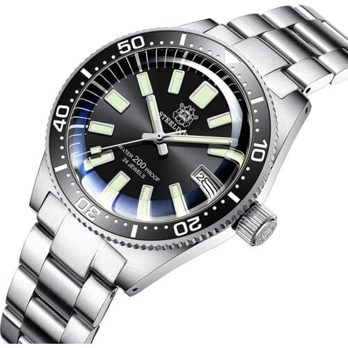 STEELDIVE 62AMS Mechanical Watch NH35A Sapphire Watch Automatic Mechanical Watches Men Diver Watch 200m C3 BGW9 Super Luminous