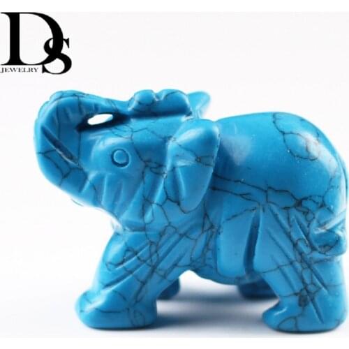 Natural Blue Turquoise Elephant Figurine Crystal Howlite Charms Carved Quartz Stones Animal Healing Wedding Party Gifts Fengshui