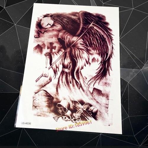 Nontoxic Waterproof Decal Flash Tattoo Sleeve AQSA36 Grim Reaper Wing Grave Design Body Back Art Temporary Arm Tattoo Stickers