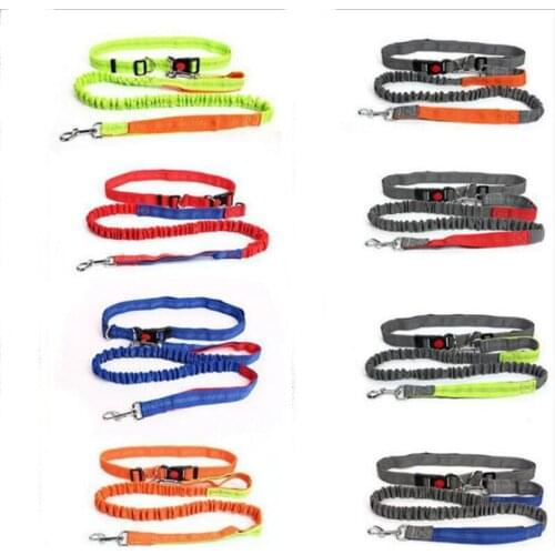 Nylon Dog Leash With Reflective Strip Elastic Waist Dog Leash Running Jogging Dog Sport Product Adjustable Pet Accessories DL607