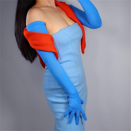 Extra Long Wool Gloves 70cm Knitted Five-Finger High Elastic Wool-Containing WomenS School Uniform Warm Sky Blue ZZ70-7