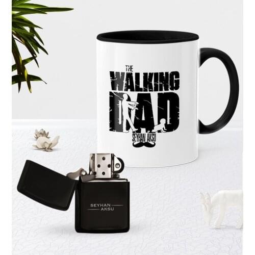 Personalized The Walking Dad Black Mug Cup Gasoline Metal Lighter Set