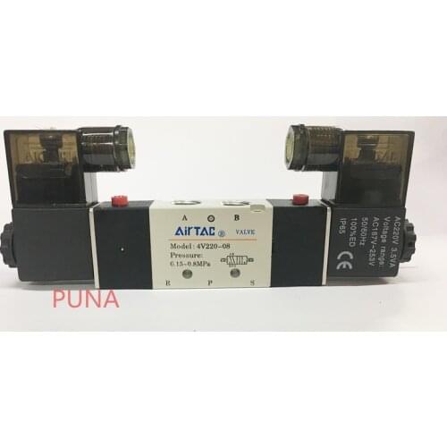 Pneumatic Double Coil 1/4'' 4V220-08 5 Way 2 Position Airtac Air Control Solenoid Valve Dual Head 12v 24v 110v 220v