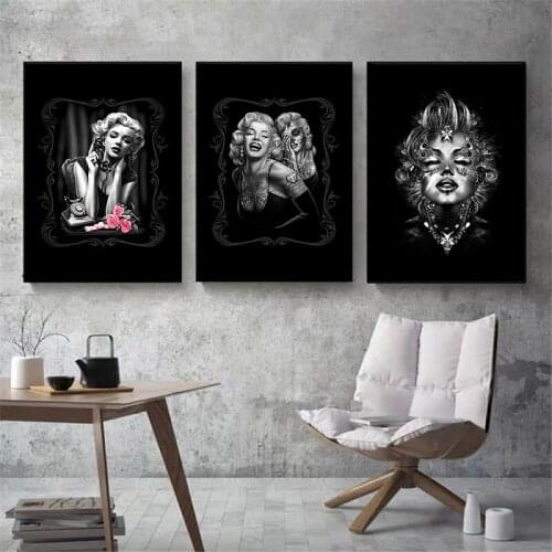 Hot Movie Star Actress Canvas Print Painting Marilyn Monroe Poster Black And White Wall Art Prints Modern Picture Bedroom Decor
