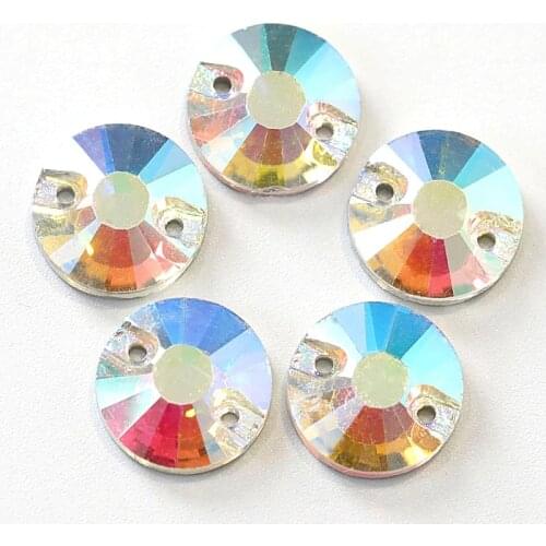 Crystal Flat Top Round Shape Sew On Rhinestone Flatback Sew-On Rhinestons 2 Hole Glass Sewing Rhinestone For Wedding Dress B1084