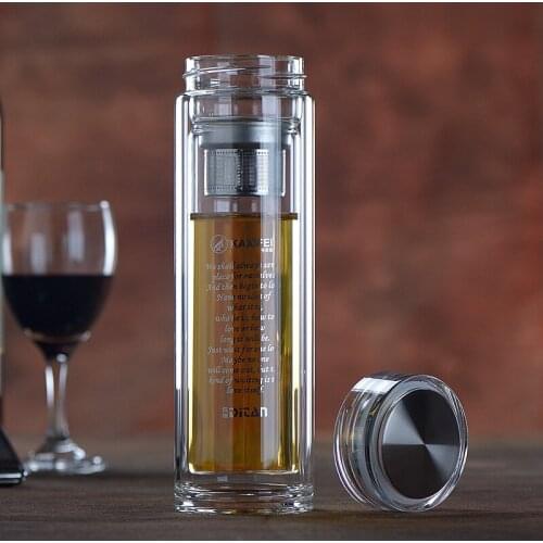 1Set Double Crystal Glass Transparent Glass, Heat Resistant Flower Tea Cups Lengthen The Glass With Tea Strainer 380ML 22*6.5CM