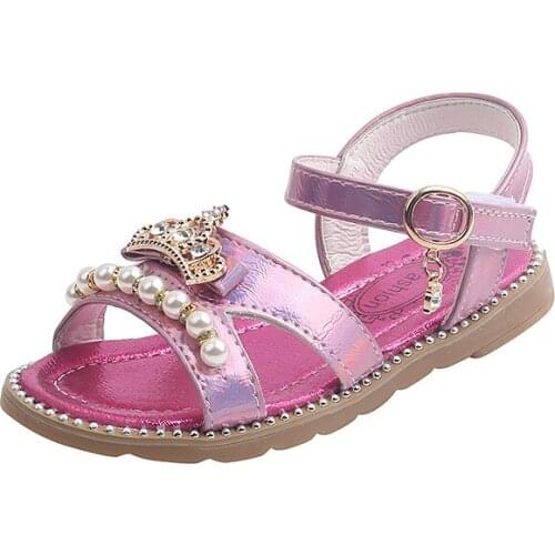 Girls Sandals 2021 Summer New Flat Pearl Children Shoes Beach Shoes Girls Princess Shoes Chic Sweet for Party Hot Girls Fashion