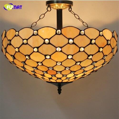 FUMAT European Pastoral Ceiling Lamps Tiffany Living Room Resturant Ceiling Lights Stained Glass Lightings Office Store Light