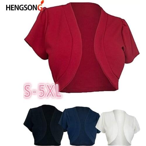 5XL Short Sleeve Cropped Jacket Women Short Bolero Shrug Open Stitch Jacekt Cardigans Lady Slim Outerwear Coats Plus Size