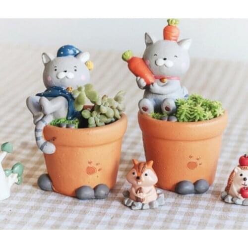 Home Garden Office Desktop Decoration, Cute Cartoon Cat Designed Pot for Flower Succulent Plants