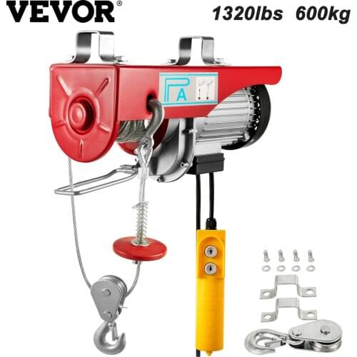 VEVOR 1320 lbs 600 kg Electric Hoist Crane New Portable Lifter Overhead Garage Winch with Wired Remote Control and Limit Switch