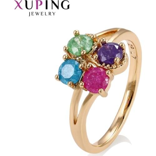 Xuping Jewelry Fashion Simple Ring in Gold or Rhodium Plated with Ice Stone for Women Gifts 15200