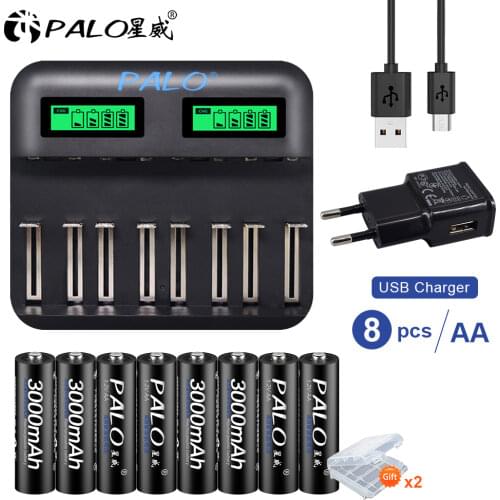 PALO Quick LCD display USB Smart AA AAA battery Charger for AA AAA C D Rechargeable Battery+1.2V AA AAA rechargeable batteries
