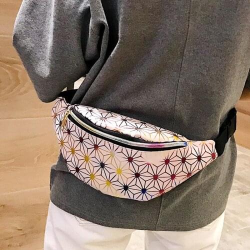 Womens Fashion Waist Bag Personalized Roll Color PU Leather Flashing Lattice Belt Bag Case Laser Phone Pouch Fanny Pack Case