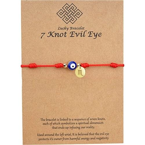 Women Girls Red Rope Constellation Bracelet 7 Knot Evil Eye Good Luck String Protection Zodiac Bracelet Link Charm