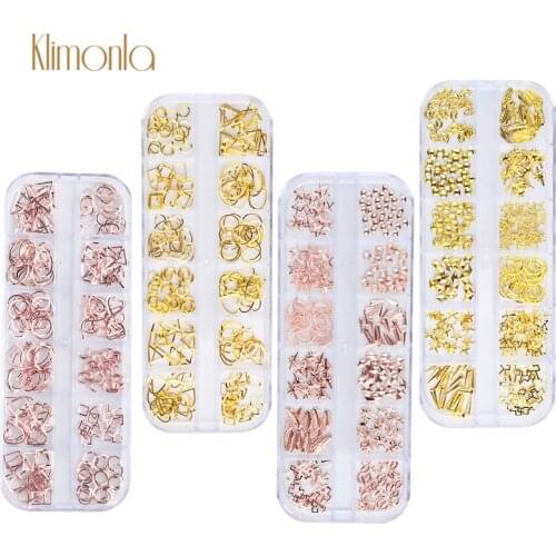 4 Sets 3D Gold Star Moon Studs Nail Rhinestone Hollow Rivet Nail Art Decorations Glitter Charm Nail Accessories Tools