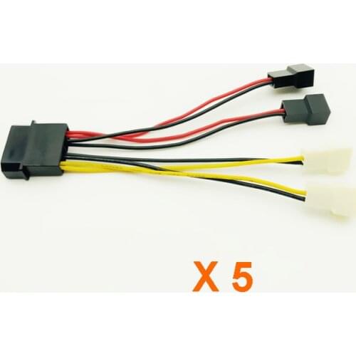 5PCS Computer Fan Power Cable 4Pin Molex to Four 3Pin Power Cable Adapter Connector 12v*2 or 5v*2 for CPU PC Case Fan Cables NEW