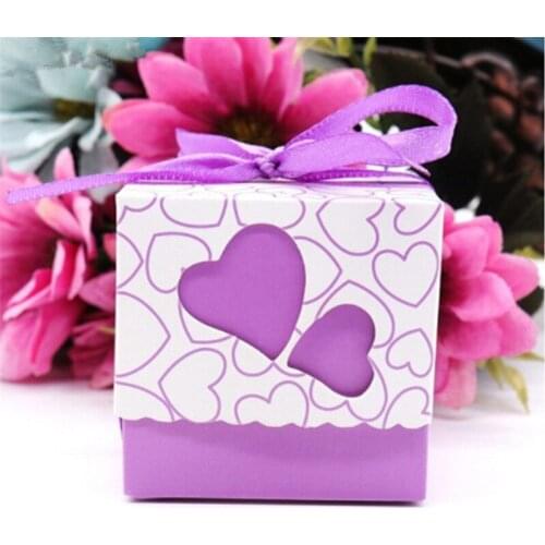 50 Pcs/pack Double Love Heart Hollow Laser Design Candy Boxes Wedding Cut Favor Sweet Gifts With Ribbon Party Supply