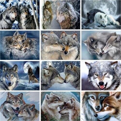 5D Round Diamond Painting Wolf Mosaic Cross Stitch Full Square Diamond Embroidery Animals Rhinestones Picture Home Decor Art