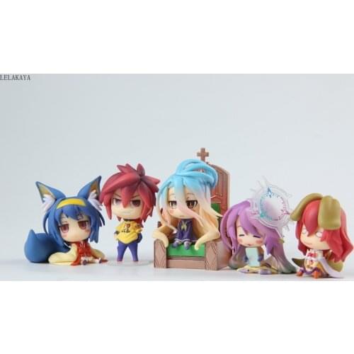6pcs/Set Anime NO GAME NO LIFE Shiro Sora Jibril Hatsuse Izuna Steve Q Version PVC Action Figure Collectible Model Toys Gift 6CM