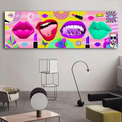 Abstract Colorful Lips Lipsticks Wall Art Glamour Woman Decorative Paintings Canvas Print Poster For Living Room Unframed