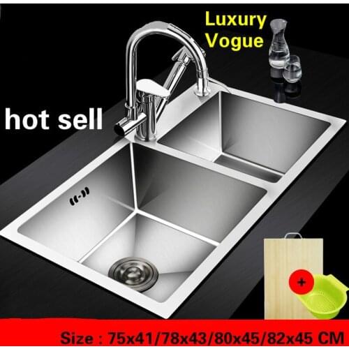 Free shipping Standard individuality manual sink double groove food grade 304 stainless steel hot sell 75x41/78x43/80x45/82x45CM